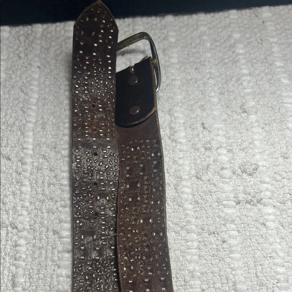 B-Low The Belt Size 32 Brown Leather Mixed Metal Studded Pyramid Rocker Belt